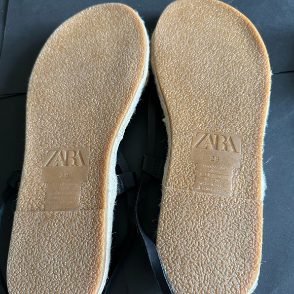 Zara black leather tie up sandal with jute sole - Picture 3 of 6